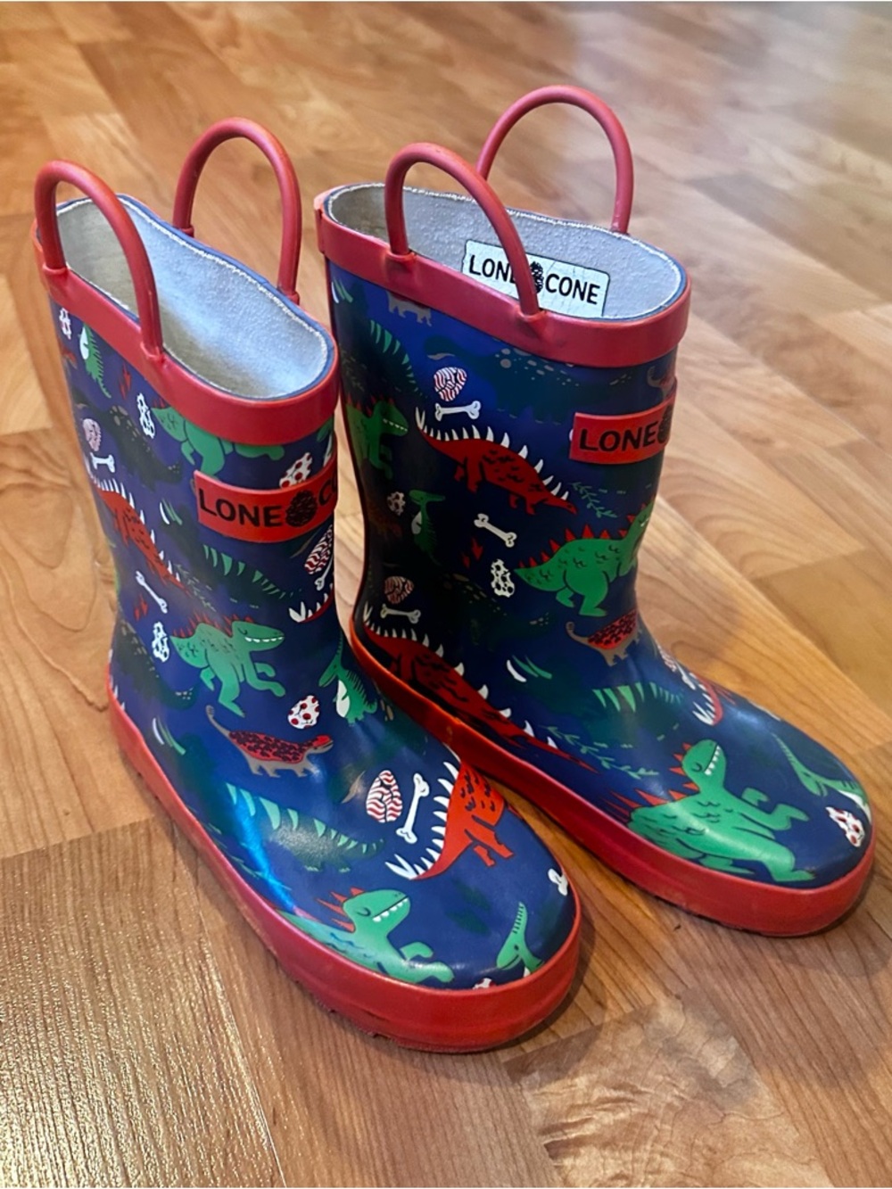 Lone Cone Kids' Navy Dinosaur Rain Boots with Red Trim